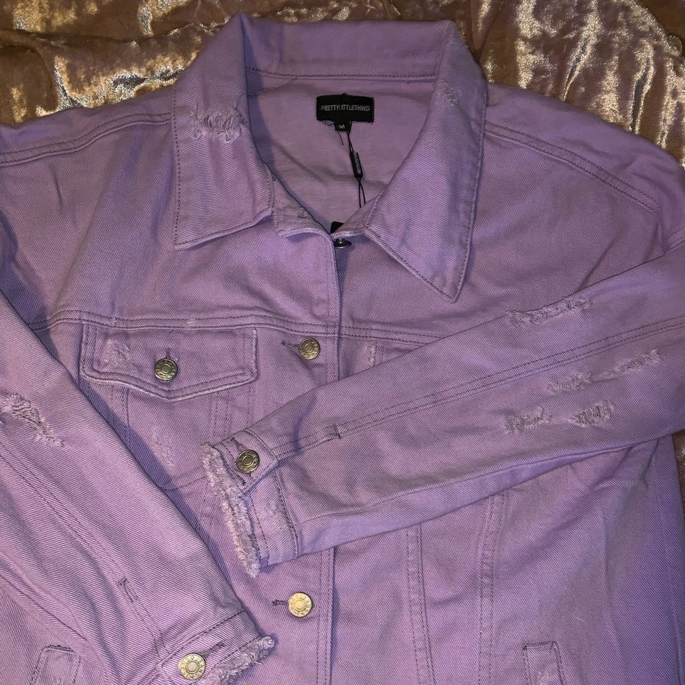 Purple Distressed Denim Jacket